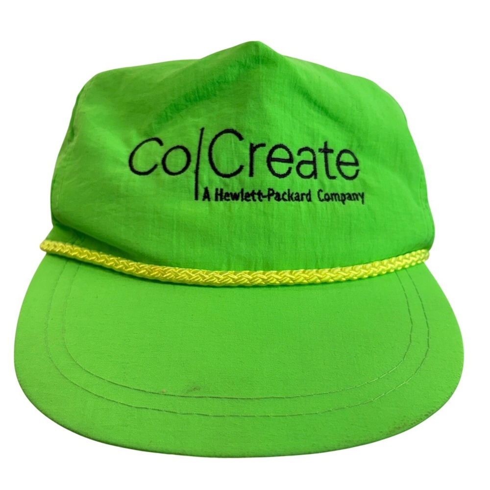 Vintage Hewlett Packard HP Co Create Snapback Hat Neon Green Tech Promo Cap KC